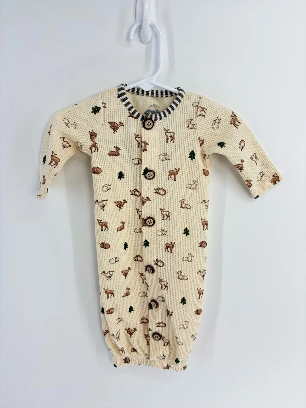 Mudpie Woodland Print Waffle Knit Baby Gown - 0-3 months